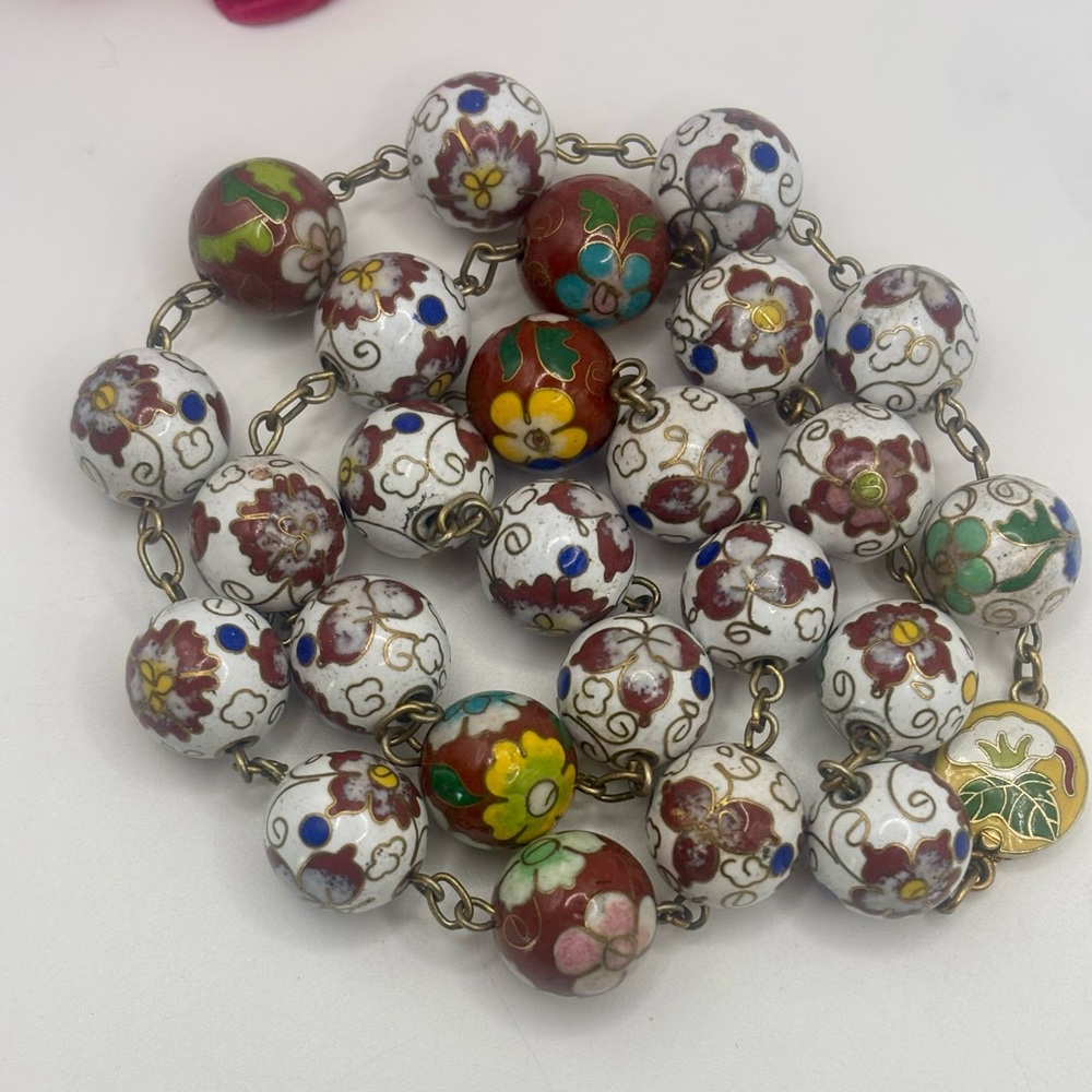 Vintage Cloisonné Bead Chain Necklace - Picture 2 of 9